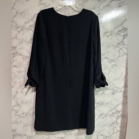 CECE Black 3/4 Sleeve Tie Cuffs Essential Classic Shift Knee Dress Size 4 - Picture 8 of 9